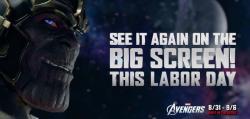 misguidedgeek:  Avengers Heading Back to the Big Screens this Labor Day Weekend! So the Avengers are heading back to theaters this labor day weekend to suck up more of your hard earned dough.  This could also be a pocket sand moment for Marvel and Disney,
