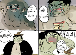 dani-phandomz:  overdramatictoast:  onac911:  Requested Hulk as Harry Potter  i will never NOT reblog this omg   THE SORTING HAT 