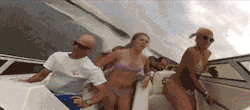 kingjaffejoffer:  disimba:  Like literally the greatest gif ever, I’ve watched this at least 100 times now. The chick in the yellow tries so hard to hang, but water hits her The chick in the pink gots tossed all around the boat hitting her face numerous