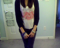 Outfit of the day. I went out to the mall with my cousins today. It was nice to see them today. They&rsquo;re leaving soon though, I&rsquo;ll miss them. :( Two pictures because this cardigan is so old but I just love it, especially the back. For those