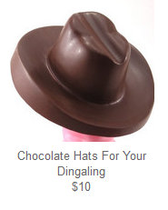 I like chocolate and giving head so this is an appropriate gift for the both of us. Just rest the little hat on the tip and lick around it while it slowly melts. The challenge will be to see if I give in and eat the hat before it melts or if you will