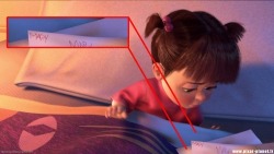 heartdisney:  Boo’s real name is Mary, as shown briefly on one of the crayon drawings she shows to Sulley in the scene where Boo is going to sleep on Sulley’s bed. The actress who provided the voice of Boo is Mary Gibbs. 