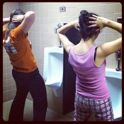 brandidennis818:  Look at these girls haha :3 @emrosenbusch #crazy #choir #friends #boysbathroom (Taken with Instagram)