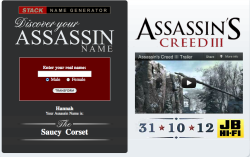 scootawhat:  scootatore:  askconnorstomahawk:  cameocreme:  Tried the “Discover your Assassin name” link from the fb post. I got The Saucy Corset. Sounds more the the madam of a brothel, but it’s not like that wouldn’t work in with the AC universe.