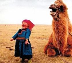 universeofrandomness:  Mongolian girl and camel laughing. This is so adorable 