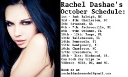 Support your fellow traveling models and reblog.  racheldashae:  Booking my Florida trip in October! October 1st - 2nd: Raleigh, NC October 3rd - 4th: Charleston, SC October 5th: Savannah, GA October 6th - 7th: Jacksonville, FL October 8th - 9th: Orlando,