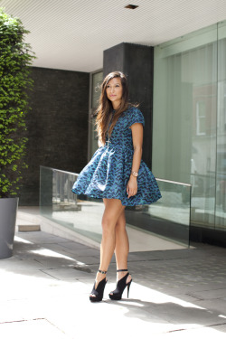 topshop:  Prom comes in September with this vivid blue A-line dress.