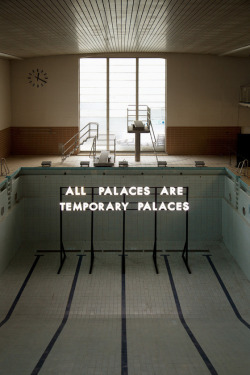 kickstarter:  An installation from poetry-in-lights artist Robert Montgomery at the former swimming pool in Stattbad Wedding in Berlin — part of the Echoes of Voices series that will soon be turned into a book with funds raised on Kickstarter. Related: