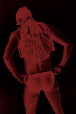 OBSIDIAN PROJECT (male nude crocodile vest - inverted red) | photography by landis smithers