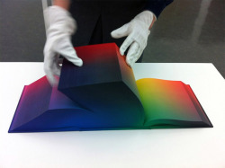 the-star-stuff:  RGB Colorspace Atlas Depicts Every Color Imaginable The RGB Colorspace Atlas by New York-based artist Tauba Auerbach is a massive tome containing digital offset prints of every variation of RGB color possible.