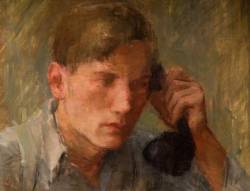 blastedheath:  Lawrence Gowing (English, 1918-1991), On the Phone. Oil on canvas, 26.5 x 33.5 cm. Wolverhampton Art Gallery, Wolverhampton, Staffordshire. 