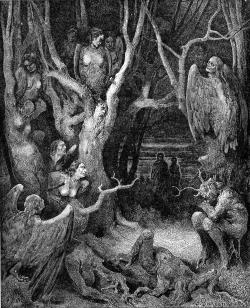  Gustave Dore “Harpies in the Forest of Suicides”  (Canto XIII, Inferno, Divine Comedy, by Dante Alighieri) 