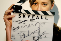 loveadeleandfucktherest:  thepastichom:  This clapperboard used during the filming of the upcoming James Bond film Skyfall and signed by director Sam Mendes, Daniel Craig, Naomie Harris, Javier Bardem and Berenice Marlohe, is estimated at £800-1,000