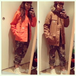 leimailemaow:  Soooo, that’s winter sorted :D Carhartt camo Johnson pant and Nike safari on both pics, Carhartt heritage filmore jacket on the left and Carhartt Siberian parka on the right. Pleased.