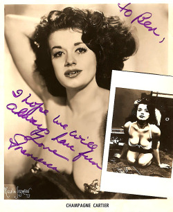    Champagne Cartier Vintage 60’s-era promo photo(s) personalized: “To Ben, I hope we will always have fun — Love, Francesca ”..   