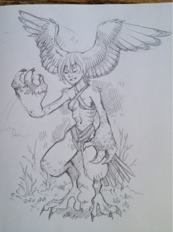 nakioutsuno:  My flight got canceled for today… I fly out tomorrow! Anyway I’m doing the 30 Day Monster Girl Challenge. Here’s my harpy gal! 