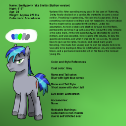 Smittypony updated Stallion referenceThis is use for continuation on Smitty&rsquo;s background story, and for RPsMost universes he is stallion. so here is the reference for that. Once again, a necessary update that took me WAY to long to do. (Side note,