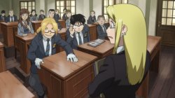 adventuresofcomicbookgirl:  so apparently this comes from that video game like how does this fit in when did this become a private school AU why do I need this so much the glasses i mean the glasses Ed’s like “HAY THERE GIRL SIT BY MEEEE” and Winry’s