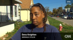 okatu:  this woman had her sidewalk stolen a slab of concrete was stolen 2 men stole her goddamn sidewalk 