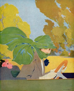 willigula:  Marthe Chenal at the wheel of her motor car by René Lelong, 1919 