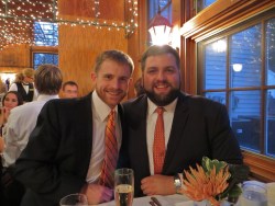 allabitfuzzy:  I think we looked pretty sharp :-D I find myself enjoying dressing up all perty more as I get older. willcub:  At Matt’s cousin’s wedding - couple en orange. Both ties are mine, I confess.  His is Hart-Schaffner-Marx and mine is Thomas