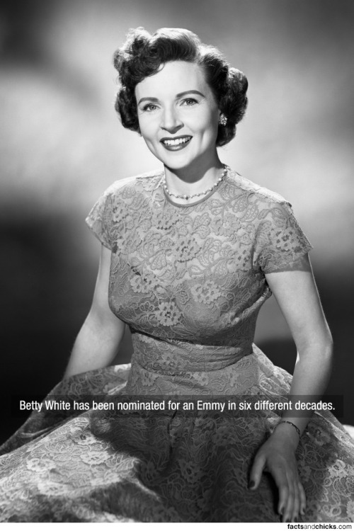 factsandchicks:  Betty White has been nominated for an Emmy in six different decades. source