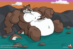 This pic of a HUGE otter playfully observing a cruise liner on his massive belly was drawn for me at AC 2010 by Cooner, and I colored and shaded it.