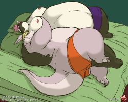 This is a nice snuggle pic Gill Panda did of Preed and Kozo Hippo, and they all allowed me to color and shade it.