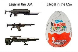 castiel-knight-of-hell:  In America it’s legal for small children to fire these weapons if they have a parent’s permission (x) but Kinder eggs are banned because “What if the parents don’t watch the child closely enough and they choke on the