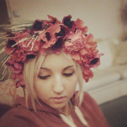 Almost finished :D just gotta make the back nice and neat!   #headdress #flowers #me #art #diy #pink #red #fashion  (Taken with Instagram)