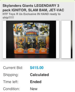 lbr-skylanders:  Skylanders Giants toysrus exclusive legendary 3 pack  Sold for 踿 on eBay, 5 days before the game comes out.   &hellip;man, what is wrong with people?