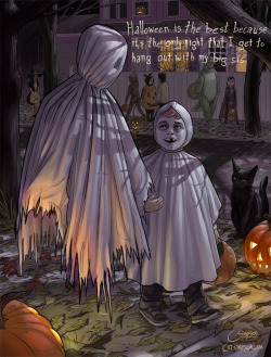 lagey:  jekagonz:  Wow crying okay  this is not okay  This is actually really sweet because on Halloween day the spiritual boundaries are at their weakest So, Ghost can come into our world easier. I see this as the little boy being able to spend time