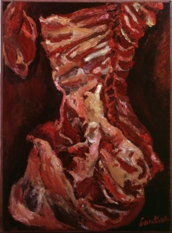 artmastered:  Chaim Soutine, c.1925, Piece of Beef Belarusian expressionist Chaim Soutine had a slightly weird fascination with meat, supposedly stemming from his appreciation of genre painting and food-related still lifes. However his obsession took