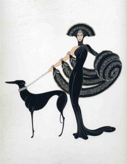 talithax:  numanbaba:  Costume design: woman dressed in black, with furs, hat and dog on a lead by Erte  I actually have this picture on a birthdaycard! 