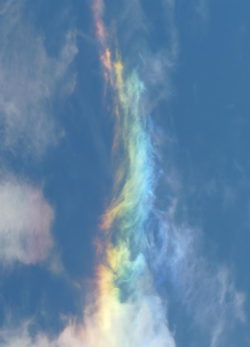lsaac:  Fire rainbows are the rarest of all naturally occurring atmospheric phenomena. For a fire rainbow to occur, cirrus clouds must be 20,000 feet in the air with the precise amount of ice crystals, and the sun must hit the clouds at 58 degrees. 