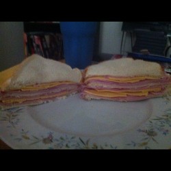 @mandiibaybee triple decker ham and cheese sandwich #fatass #food #sandwich