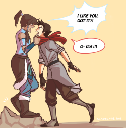 beroberos:  Suave Korrasami Korra has been replaced with I’m-gonna-kick-your-ass-but-I-love-you Makorra Korra. Also this is based on a scene from Tonari no Kaibutsu-kun ;D  how I wish korra loved me like this &lt;33333