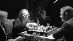 awesomepeoplehangingouttogether:  Marcel Duchamp and John Cage, Toronto, 1968 