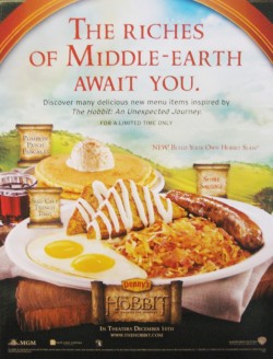 sarondipity:  kayleyhyde:   musingsfrombree: Denny’s to Introduce menu items and memorabilia inspired by The Hobbit: An Unexpected Journey. Promotional menu to launch in the US, Canada, and Mexico from November 6 to January 15. Meals designed using