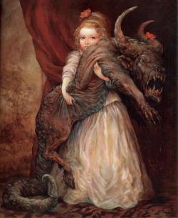 221cbakerstreet:  charlotteiq:  jade-cooper:  sarah-belham:  &ldquo;The Favorite&rdquo; by Omar Rayyan  Favorite what? Demon?!  Loving the fact that whatever it is is wearing a matching flower.  18th century Lilo and Stitch 