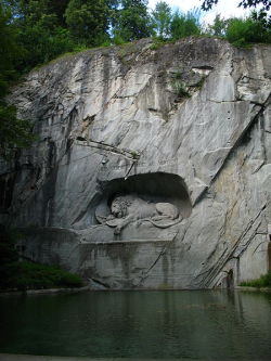 The Lion Monument (German: Löwendenkmal), or the Lion of Lucerne, is a sculpture in Lucerne, Switzerland, designed by Bertel Thovaldsen and carved in 1820–21 by Lukas Ahorn. It commemorates the Swiss Guards who were massacred in 1792 during the French