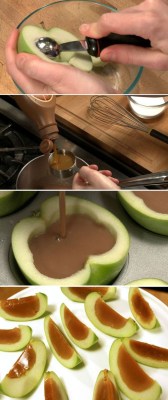 thedailywhat:  Caramel Apple Jello Shots of the Day: For a grown-up Halloween, look no further than these candy apples for adults. Prep is easier than it looks, and the payoff — about 40 “slices” — is oh-so-sweet. Here’s the how-to. [foodbeast]