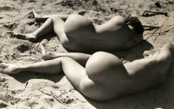 photografx:    Two nudes on a beach; models Hedwig Mankiewitz, Vera Broido;  Photo by Raoul Hausmann, 1930.   