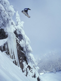 high scary snowboarding cliff