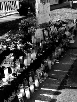 k-quinn-bostwick:  fleetfoxxx:  Yesterday, I visited the site where Mitch Lucker crashed on 12th and Main in Huntington Beach, California. There were candles still lit, photos, letters, shirts, flowers, and a whole bunch of other miscellaneous items