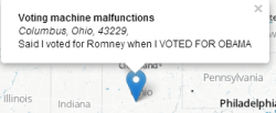 beautiful-rulebreakingmoth:  so you think romney’s son buying voting machines in ohio isn’t going to make any impact on the election, right? WRONG. according to at least one person in columbus, ohio on the daily beast’s voter irregularity widget,
