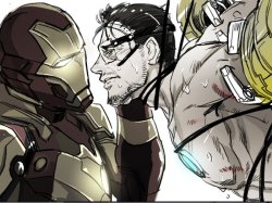 rungs:  thingsfortwwings: [Fanart: Tony Stark tied up and pinned by various pieces of JARVIS/his robots; an Iron Man suit is standing in front of him with one hand on his cheek] chujo-hime:  Avengers  落書き by winnie on pixiv     Yesyesyesyesssssss!