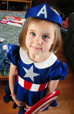 scifigrl47:  agentpaxieamor:  brightcopperpenny:  I made my three-year-old niece her first convention/Halloween costume this year. If you ask her who she is dressed as, she’ll reply, “Tiny Princess Captain America!” On Halloween, we discovered that