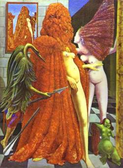 Max Ernst coqueteaba con el Rosacrucismo, este cuadro representa la iniciación de tal. Ernst siempre ligado al misticismo. 