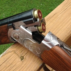 thesportinggunblog:  You chaps (and Ladies) know enough about Beretta over and unders now.Just take in the lovely engraving on the action of this gun.  Beretta Silver Pigeon and B&amp;P shells make a nice combination.